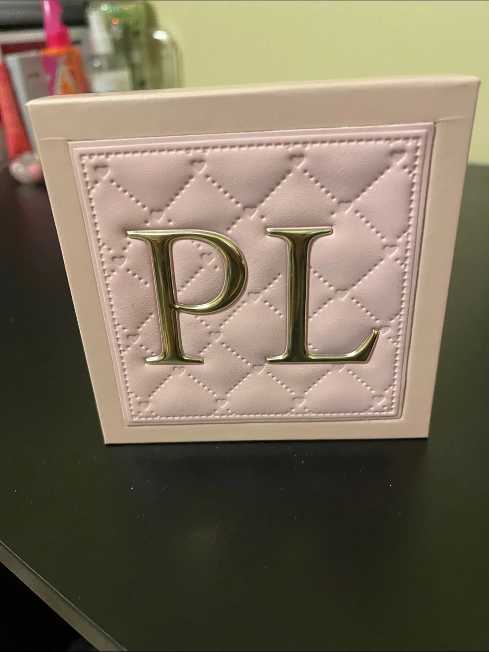PL Monogram Quilted Pink Box with Gold Accents